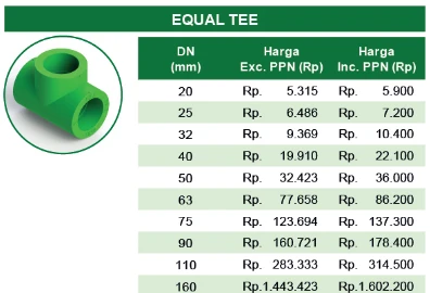 daftar harga tee equal PP-R Rucika Green